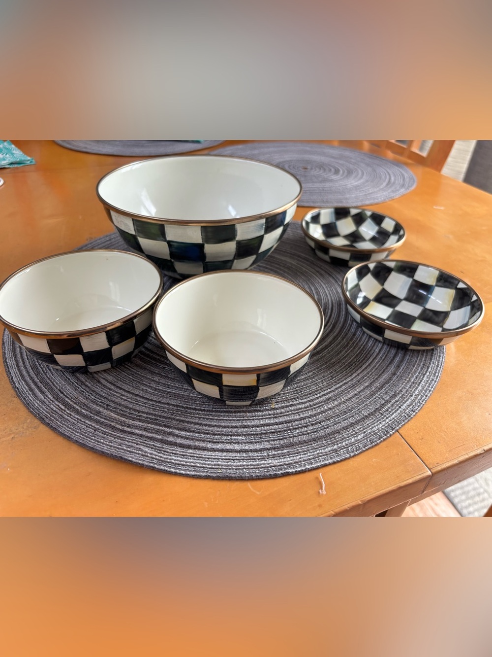 Mackenzie Childs Courtley Check 5 pc Bowl set